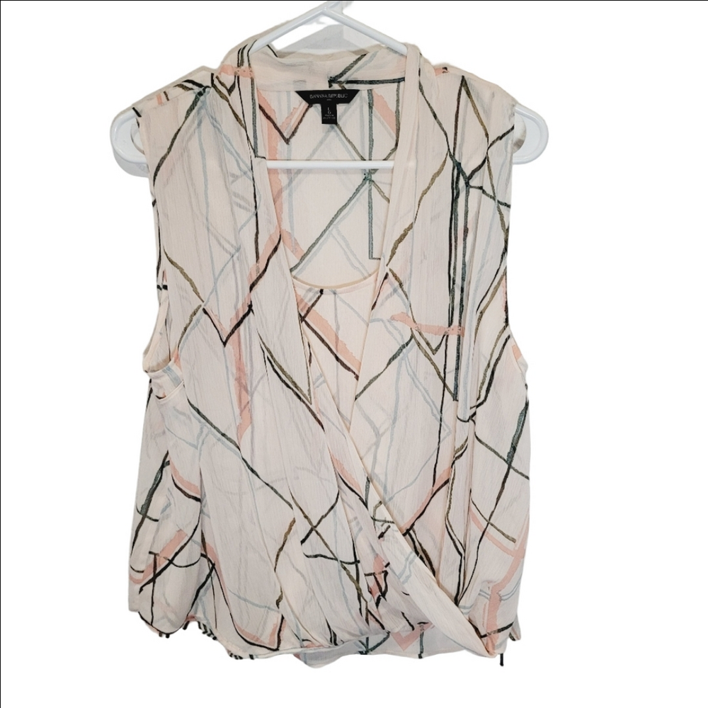 Banana Republuc Chiffon Geometric Patterned Sleeveless Top